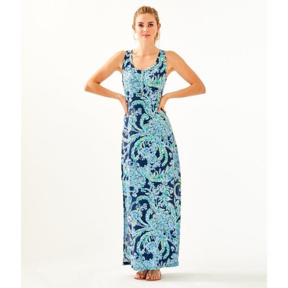 NWOT Lilly Pulitzer Merrill Maxi Tank Dress In High Tide Navy Scuba Doo XXS - Picture 4 of 15